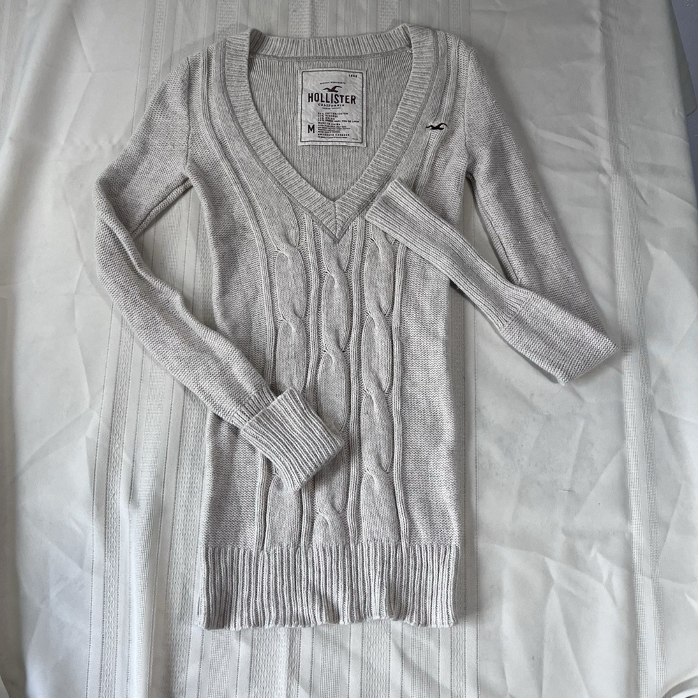 Y2K Hollister Babydoll Medium Sweater Henley Cream Cozy Bella Swan Cable